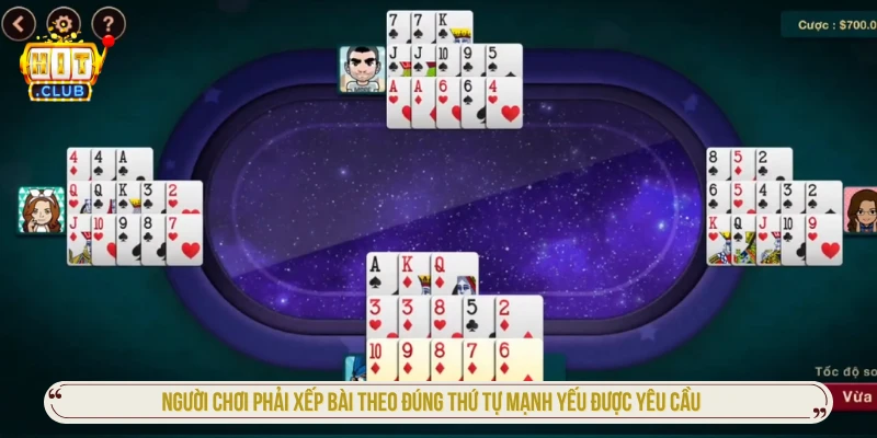 Người chơi phải xếp bài theo đúng thứ tự mạnh yếu được yêu cầu